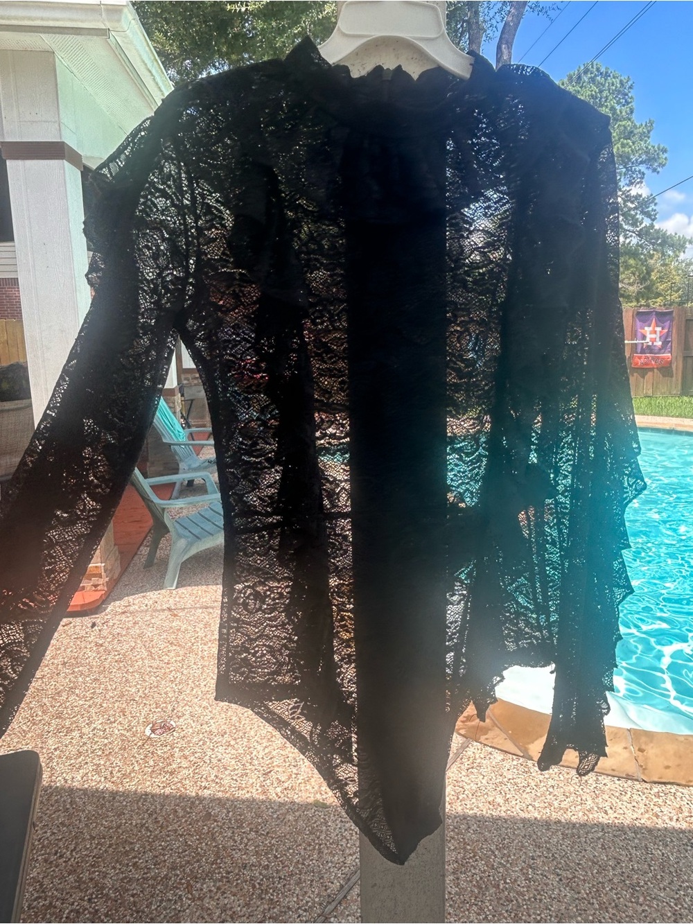 Black Lace Long-Sleeve Sheer Bodysuit